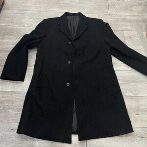 Classic European made men's black wool-blend overcoat or topcoat L